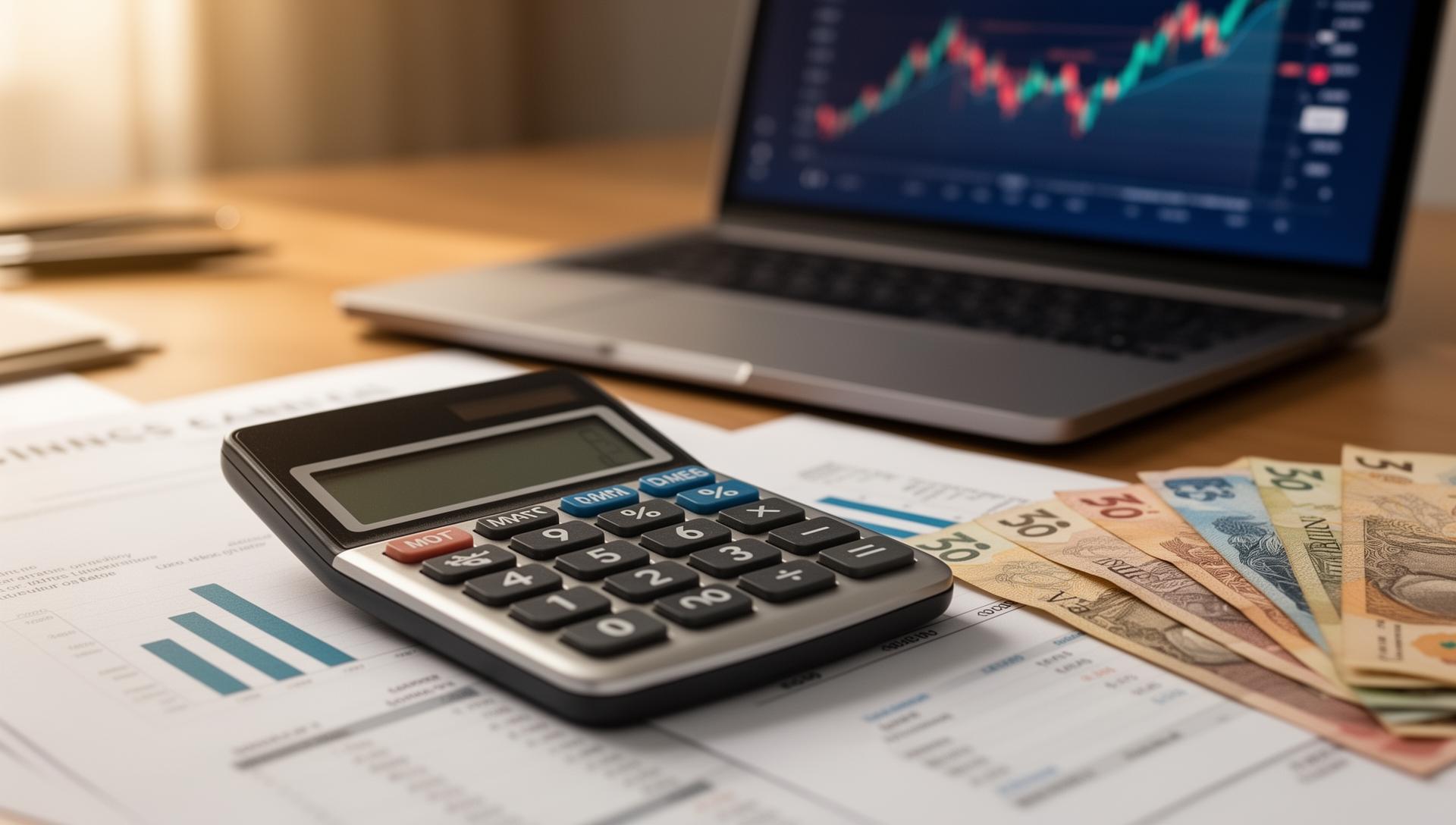 Calculator and financial documents representing potential earnings