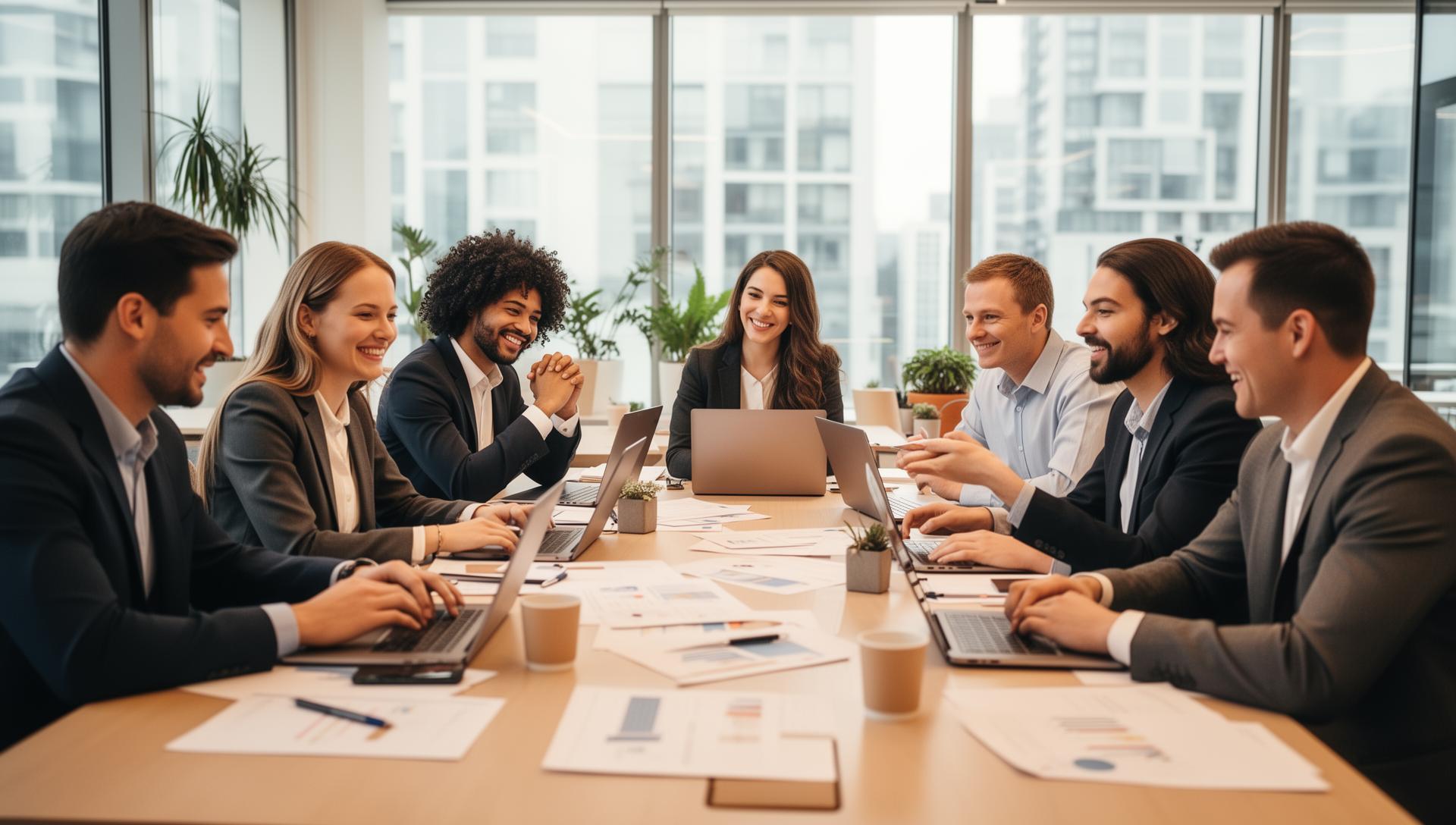 Professional team collaborating on client services